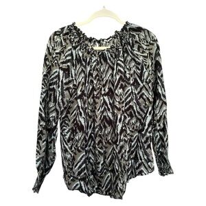 Beachlunchlounge Black Green Blue Ruffled Cuffed Sleeve Blouse